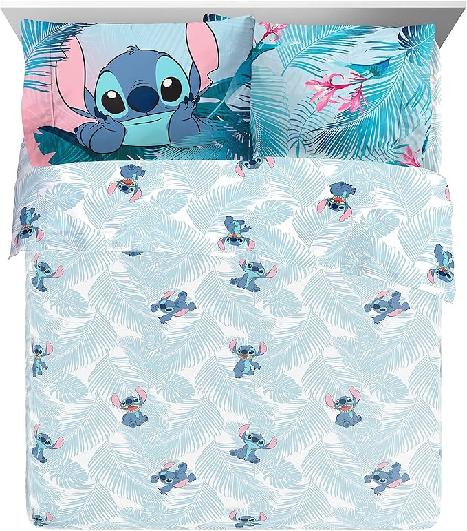 Disney Lilo and Stitch Queen Comforter Set 7 Piece Kids Bedding, Pink | Bed in a Bag, Comforter Sheets Shams Pillowcases, Official Brand, Soft Microfiber, Machine Washable, Girls Gift