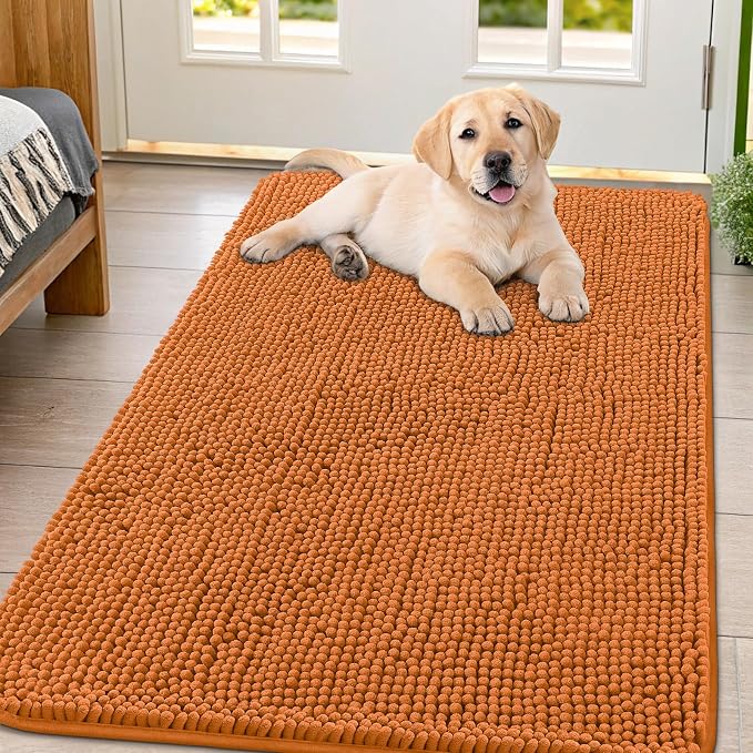 Smiry Dog Door Mat for Muddy Paws 54x32, Absorbent Dirt Trapper, Non-Slip Washable Chenille Entryway Rug for Inside Floor, Clay, Classic Solid