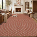Garvee Easy Jute Striped Outdoor Rug 8x10, Terracotta Washable Indoor Outdoor Area Rug for Patio, Porch, Deck, Dining Room, Living Room, Non Slip Farmhouse Low Pile Non Shedding Floor Carpet 8'x10'