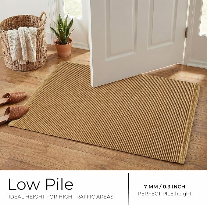 THE BEER VALLEY Woven Entryway Rug 2x3 Feet - Tan | Non Slip Kitchen Indoor Throw Door Mat for Bedroom, Washable Outdoor Low Pile Patio Orange Rugs