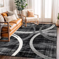 Rugshop Wavy Circles Modern Jute Backing Area Rug Black 5'3" x 7'3" | High Traffic,Fade Resistant, Living Room, Bedroom, Dining Room, Home Office, Kitchen, Entryway, Hallway, Nursery,Basement