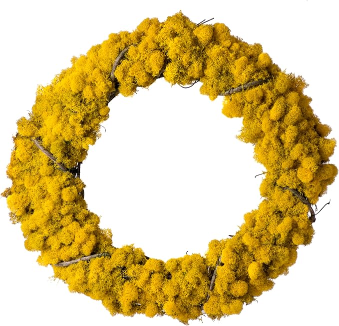 SuperMoss (22626) Lush Reindeer Moss Wreath – Handcrafted Preserved Moss Wreath for Home Décor, Indoor & Sheltered Outdoor Use, Made in USA, 18”, Sunflower