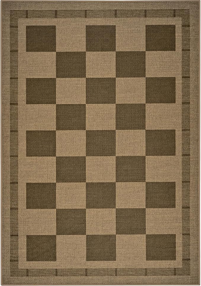 3x5 Outdoor Rug, Jute Checkered Rugs, Patio, Entryway, Balcony, Porch Rug | Indoor Plaid Carpets, Washable Bedroom Kitchen Carpet, Non Slip Farmhouse Neutral Laundry Office Floor Mat, Nature and Brown