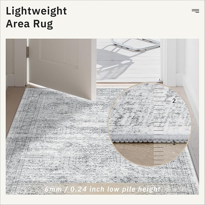 Runner Rug 2x10 Washable Non-Slip Hallway Runner Rugs for Kitchen Bathroom Laundry Room Grey Vintage Floor Carpet Runners for Hallways Entryway