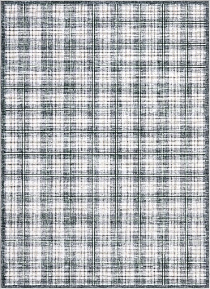 GarveeHome Checkered Area Rugs 6x9 for Living Room, Machine Washable Non Slip Backing Rug, Stain Resistant Low-Pile Indoor Carpet for Bedroom Dining Room Office Nursery Grey