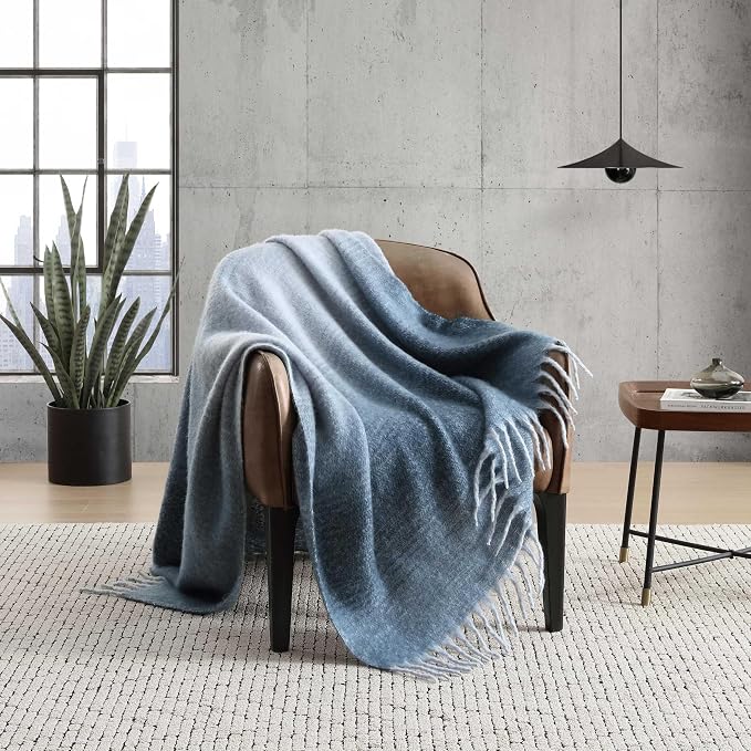 Kenneth Cole - Blanket, Faux Mohair Throw Blanket for Bed or Couch, Reversible Bedding with a Lightweight Feel, Oversized Blanket (Urban Ombre Blue, 50" x 70")