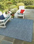 Unique Loom Collection Casual Transitional Solid Heathered Indoor/Outdoor Flatweave Area Rug (7' 10" Square, Blue/Navy Blue)