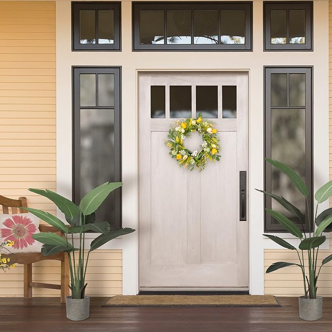 Puleo International 24" Artificial Tulip Floral Spring Door Wreath, Green/Yellow