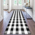 Buffalo Plaid Runner Rug 3x10 Feet Black and White Checkered Runner Rug Cotton Woven Farmhouse Floor Mat Washable Rugs for Hallway Kitchen Laundry Bedroom Living Room