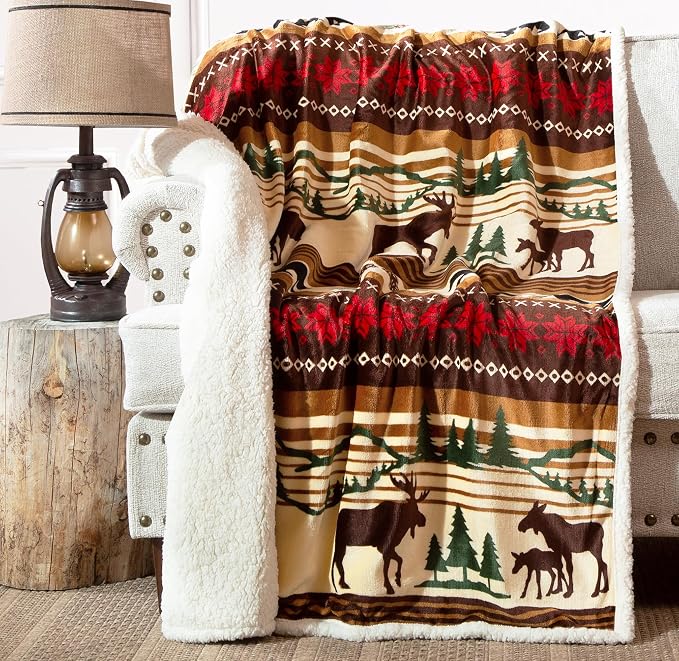 Carstens, Inc. Ultra Premium Super Soft Plush Sherpa Fleece Oversized Throw Blanket 54" x 68", Hinterland