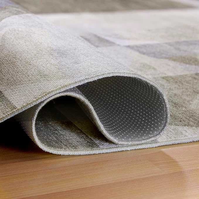 ReaLife Rugs Machine Washable Indoor Outdoor - Mat Rug Foldable Printed Thin Lightweight Cushioned Fade Resistant Patio Deck Dock Porch Pool Balcony Camping - Naya - Beige Brown Gray 6' x 9'