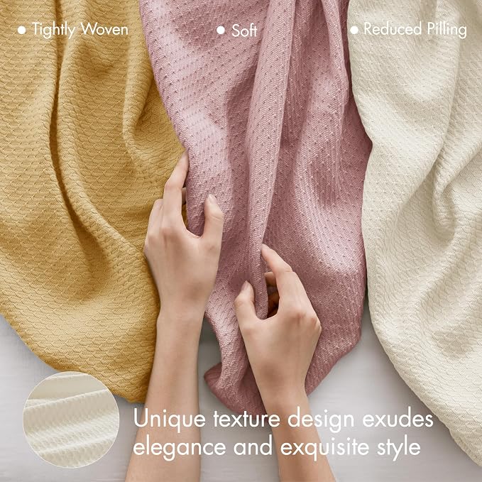 Madison Park 100% Egyptian Cotton Twin Size Bed Blanket for Summer Ivory | Cozy Soft Breathable Durable, Waffle Weave Woven Casual, Lightweight Knit All Season Throw for Bed Couch or Sofa, OEKO TEX