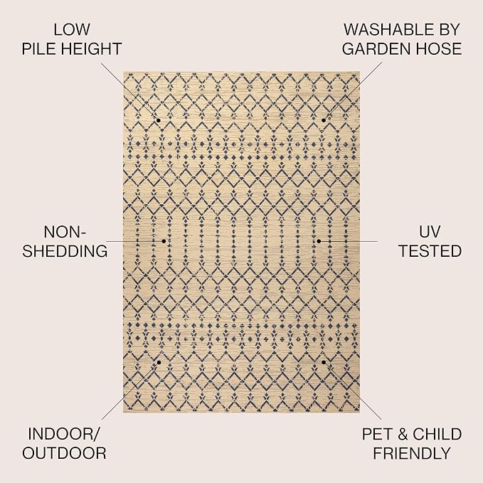 JONATHAN Y Moroccan Geometric Indoor Outdoor Area Rug 8X10 Beige/Navy, Ourika Textured Weave for Backyard, Patio, Porch, Easy-Cleaning, High Traffic, Pet-Friendly, Non-Shedding (SMB108H-8)
