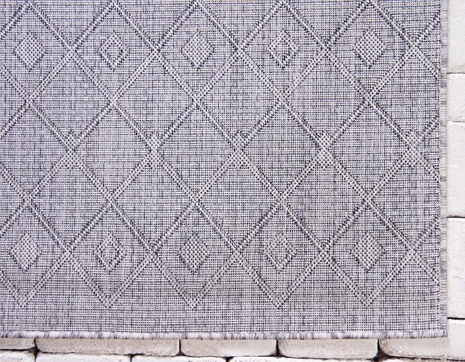 Unique Loom Outdoor Trellis Collection Area Rug - Tribal Trellis (2' x 8' Runner, Gray/ Black)