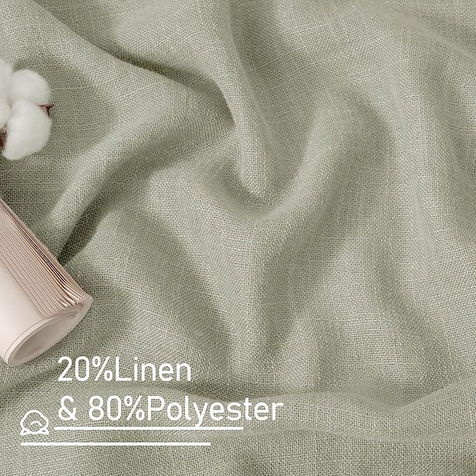 LAMIT Sage Grey Linen Curtains for Living Room 84 inch Length 2 Panels, Light Filtering Semi Sheer Curtains Back Tab and Rod Pocket Farmhouse Panels for Bedroom/Sliding Glass Door, 52 x 84 Inch
