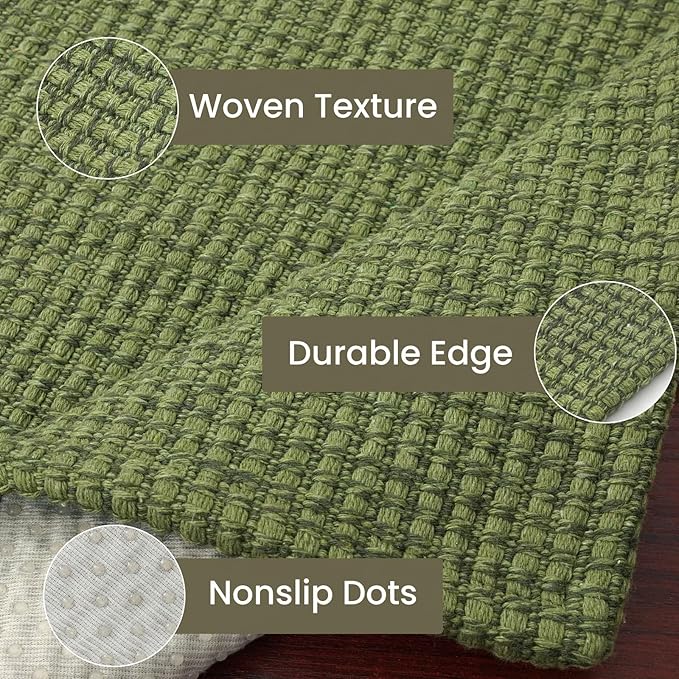 IOHOUZE Washable Exrea Long Hallway Runner Rug 3x20 Non Slip Rubber Backed Kitchen Runner Entryway Runner Indoor, Woven Rugs Floor Carpet for Kitchen Hall Entryway, Olive Green/Earthy Green