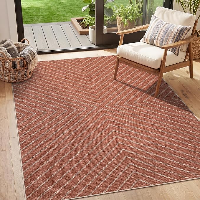 Garvee Striped Easy Jute Rug 4x6: Terracotta Washable Indoor Outdoor Boho Area Rugs for Living Room Patio - Non Slip Farmhouse Neutral Carpet Mat for Entryway Bedroom Kitchen Backyard Sunroom 4'x6'
