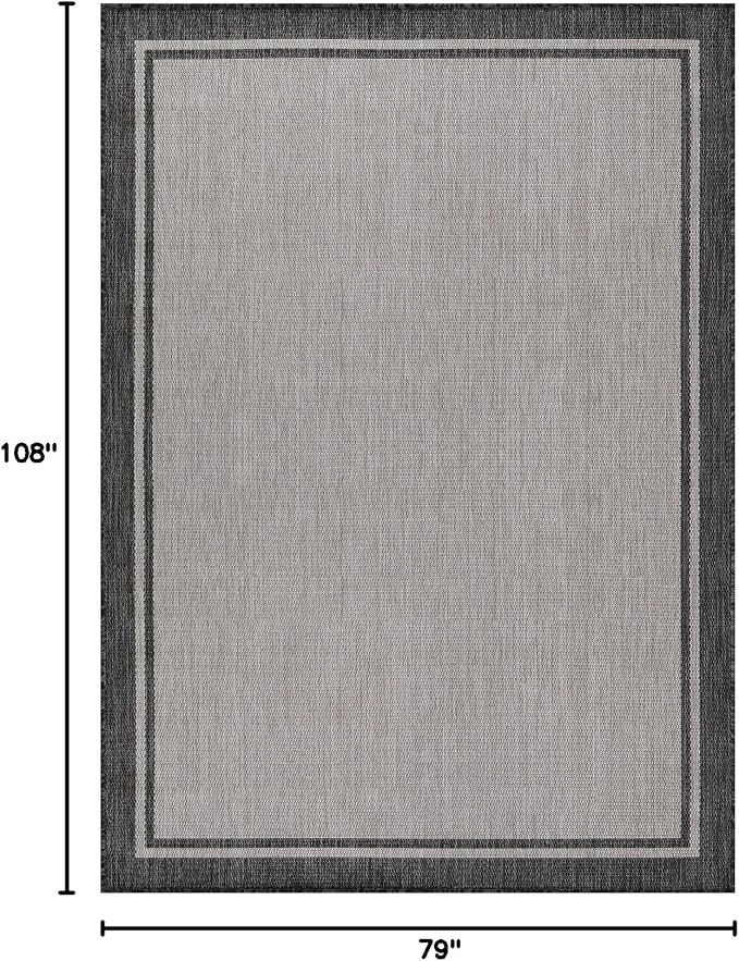 CAMILSON Indoor Outdoor Rug, 6x9 Bordered Gray Modern Area Rugs for Indoor and Outdoor Patios, Kitchen and Hallway Mats, Washable Porch Deck Outside Carpet (Bordered Grey, 6 x 9)