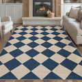 GarveeHome Easy Jute 8x10 Area Rugs for Living Room Checkered Rugs Machine Washable Non-Slip Backing Indoor Outdoor Carpets for Farmhouse Dining Room Nursery Patio Navy Blue