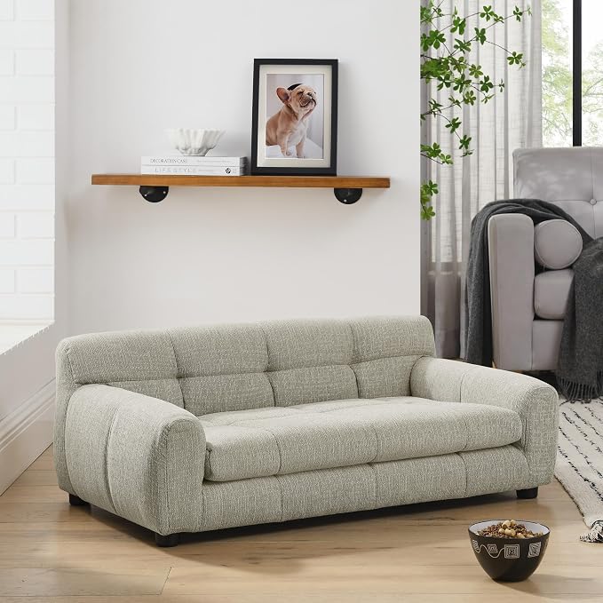38" Dog Sofa Bed, Elevated Dog Bed with Backrest and Armrests, Soft Memory Foam Couches for Small and Medium-Sized Pets, Durable Linen Pet Couch Furniture, Beige