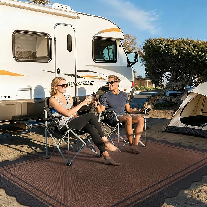 5x7 Scalloped Rug Easy Jute Washable Outdoor Patio Rug for Living Room Indoor Outdoor Black Brown Geometric Neutral Carpet for Backyard Patio Dining Room