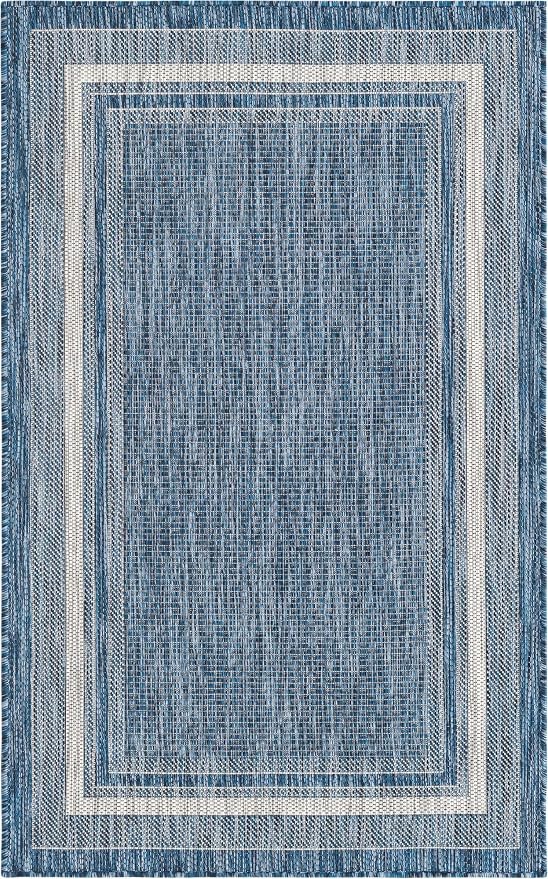 Unique Loom Outdoor Border Collection Area Rug - Soft Border (3' 3" x 5' 3" Rectangle, Blue/ Ivory)