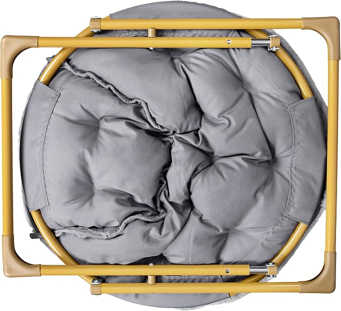 Flash Furniture Kids 23 Inch Folding Saucer Chair, Gray | Soft Gold Frame, Portable