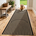 Washable Rainbow Easy Jute Runner Rug 2x6, Black Neutral Modern Boho Geometric Outdoor Indoor Patio Rug, Woven Non Slip Thin Long Runner Carpet Mat for Hallway Kitchen Entryway Porch Farmhouse