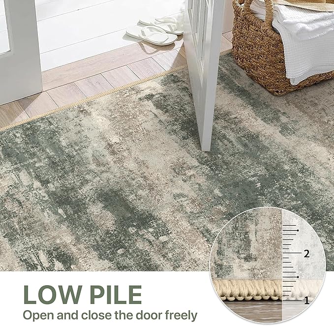 BEIMO Area Rugs 5x8 for Living Room Bedroom, Modern Abstract Machine Washable Rug, Large Soft Low Pile Floor Carpet with Non Slip Backing for Dining Room, Grey/Dark Green