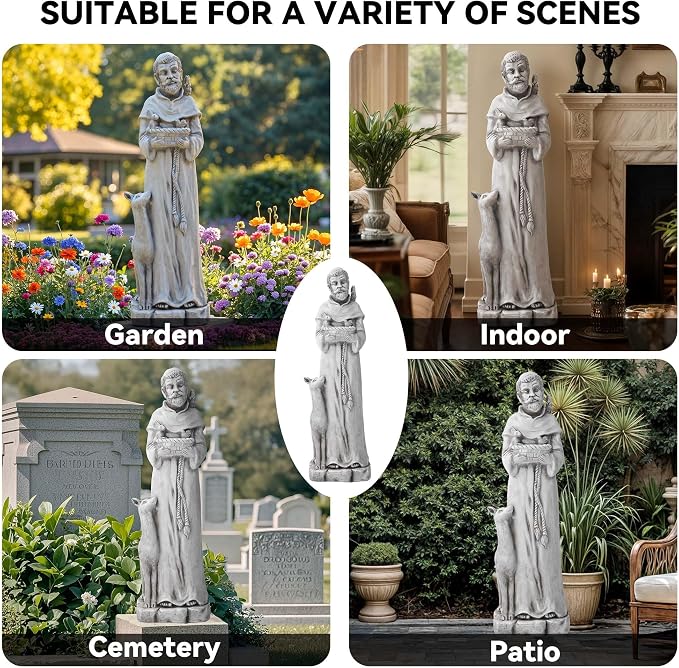 36.2" St Francis Garden Statue,Outdoor Catholic Sculpture | Large Religious Christian Figurine Decor for Prayer and Meditation,Weatherproof Durable Mgo , Patron Saint of Animals