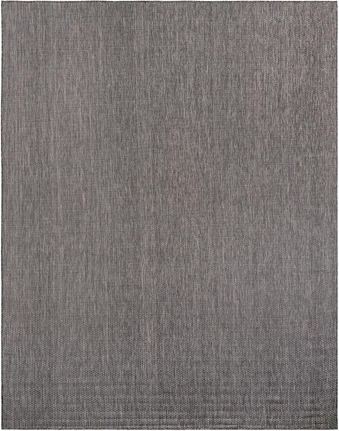Unique Loom Outdoor Solid Collection Area Rug (10' x 13' 1" Rectangle Black/Ivory)