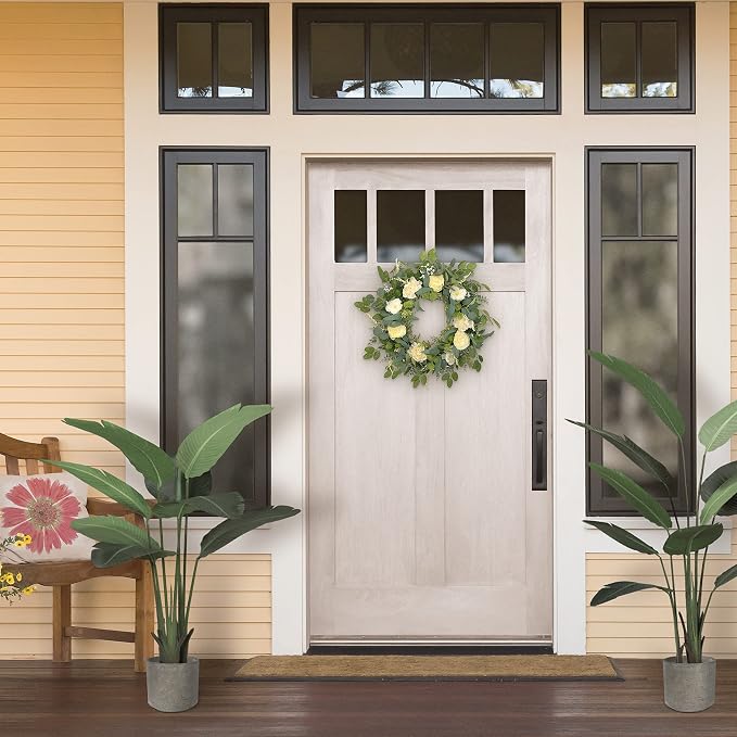Puleo International 30" Artificial Eucalyptus Floral Spring Door Wreath, Green/Ivory