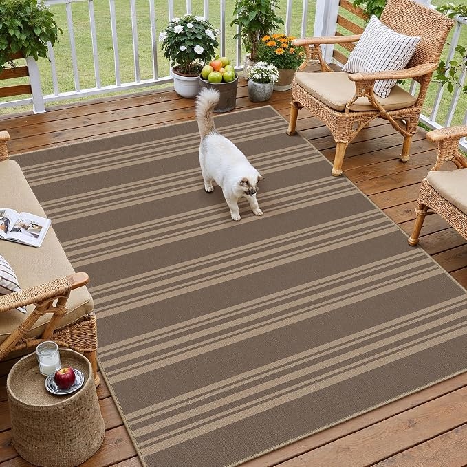 PureCozy Striped Easy Jute Rug 3x5 Nature Entryway Carpet Washable Non Slip Office Door Mat Farmhouse Neutral Non Shedding Small Indoor Outdoor Rug for Bathroom Kitchen Bedroom Living Room