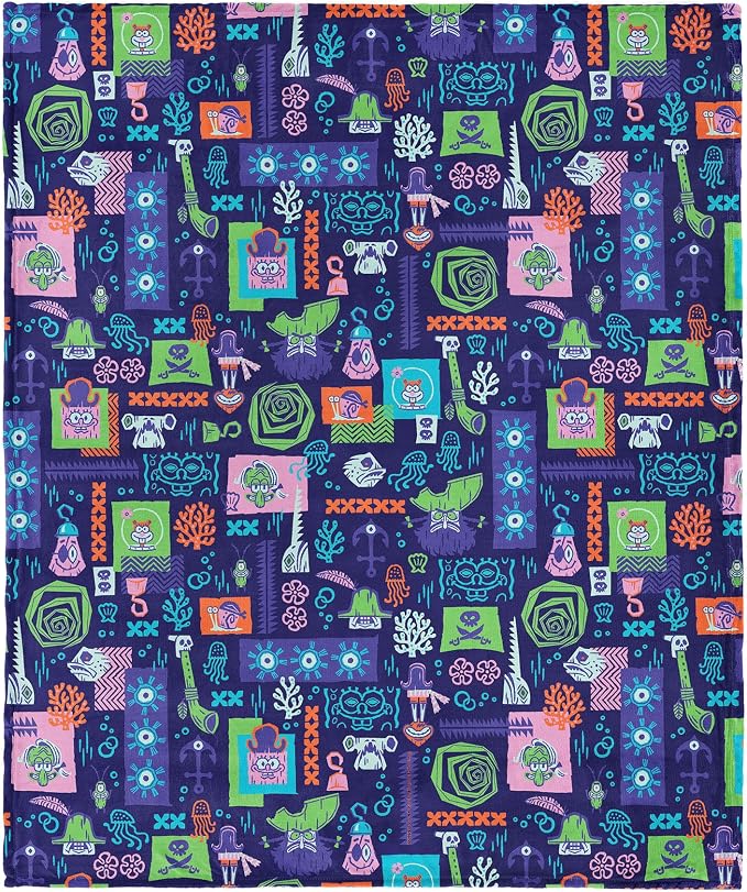 Spongebob Squarepants Reef Pattern Silk Touch Throw Blanket, Soft Plush Bed & Couch Cover, 50 x 60 Inches