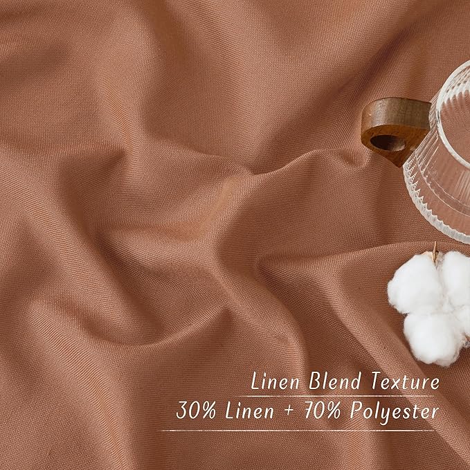 NICETOWN Caramel Linen Curtains for Kitchen, Thick Flax Small Window Treatments Semi Sheer Privacy Assured with Light Through for Cafe/Bathroom, W42 x L84, 2 Panels