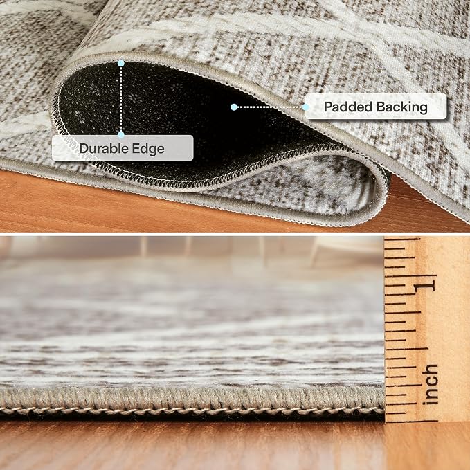 ReaLife Rugs Machine Washable Area Rug Runner - Living Room Bedroom Bathroom Kitchen Entryway Office - Padded Low Pile Stain Resistant Premium - Boho Modern Farmhouse - Tessa - Beige Ivory 3' x 5'