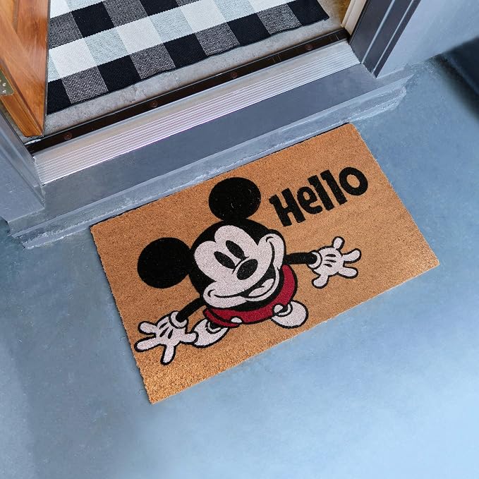Gertmenian Disney Mickey Mouse Coir Doormat - 2x3 Welcome Mat (2-Pack), Ideal for High Traffic Areas in Front Door, Garage, Entryway - Retro Mickey Home/Welcome, Multi, 47319