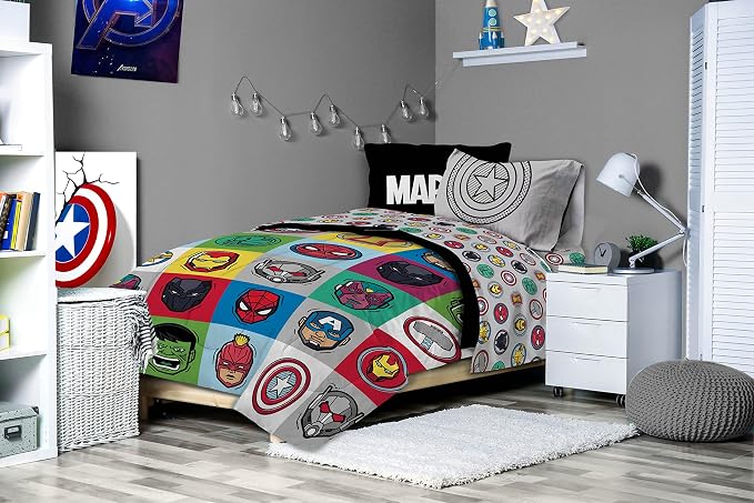 Marvel Avengers Full Size Comforter Set 7 Piece Kids Bedding, Multi | Iron Man Hulk Captain America Thor, Comforter Sheets Shams Pillowcases, Soft Microfiber, Machine Washable, Boys Gift