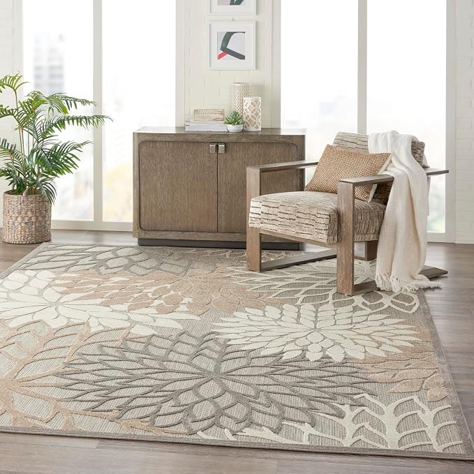 Nourison Home Aloha Natural 7'10" x 10'6" Area Rug - Easy Clean, Non Shedding, Bed Room, Living Room, Dining Room, Kitchen (8' x 11')