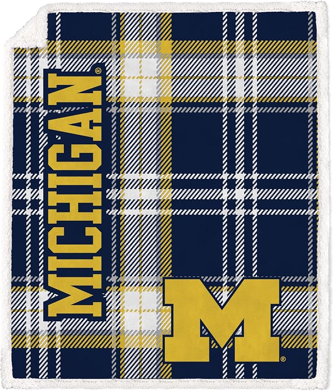 NCAA Michigan Wolverines Playmaker Plaid Ultra Cozy Sherpa Throw