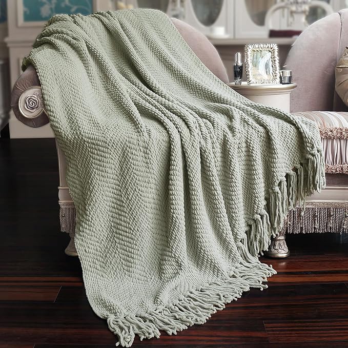 Home Soft Things Silver Throw Blanket Knitted Tweed Throw 50'' x 60'', Silver, Super Soft Cozy Warm Comfortable Breathable Throw for Living Room Chair Couch Bed Sofa Bedroom Home Décor