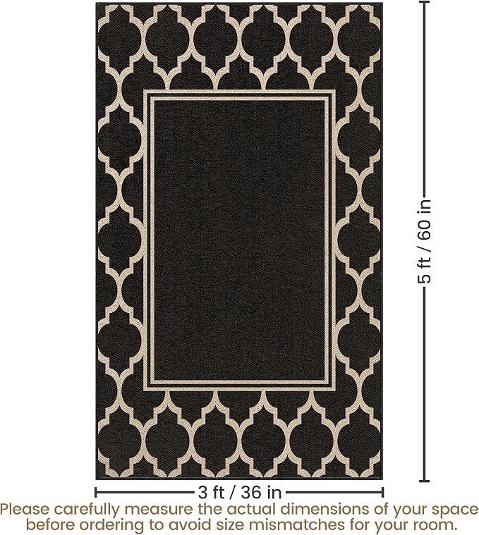 Washable Moroccan Easy Jute Rug, 3x5 Neutral Outdoor Indoor Patio Small Bordered Rug, Woven Thin Non Slip Carpet Door Mat for Entryway Front Door Porch Farmhouse Backyard Kid Nursery Play Room
