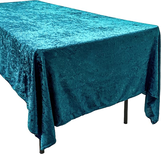 AK TRADING CO. Lush Panne Velvet Tablecloth - 60 x 102 Inch Rectangular Table Cover | Great for Buffet Table, Parties, Holiday Dinner, Wedding & Baby Shower (Teal Blue, 60 x 102 Inch)