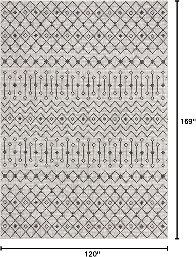 Unique Loom Outdoor Trellis Collection Area Rug - Tribal Trellis (10' x 14' 1" Rectangle, Gray/ Black)