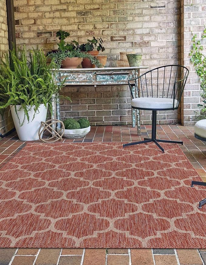 Unique Loom Outdoor Trellis Collection Area Rug (2' x 3' 1" Rectangle, Rust Red/ Ivory)