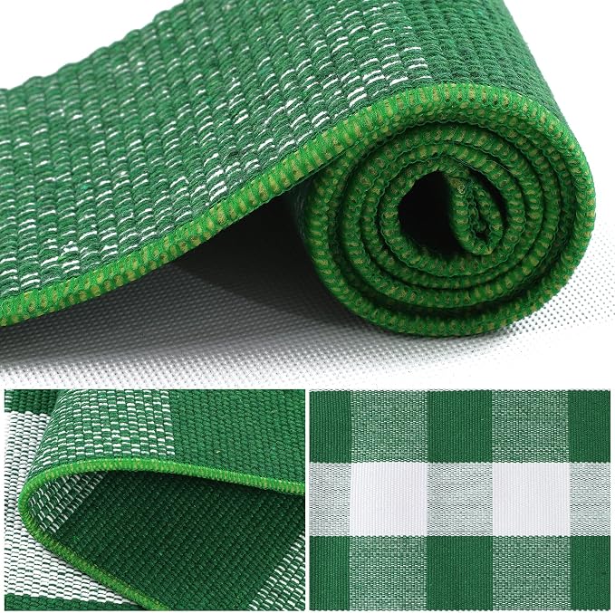 uxcell Buffalo Check Rug,Plaid Outdoor Rug,Layered Door Mat,Cotton Gingham Rugs,Floor Mat for Front Porch/Runner/Bedroom/Kitchen/Farmhouse 35"x24" Green & White