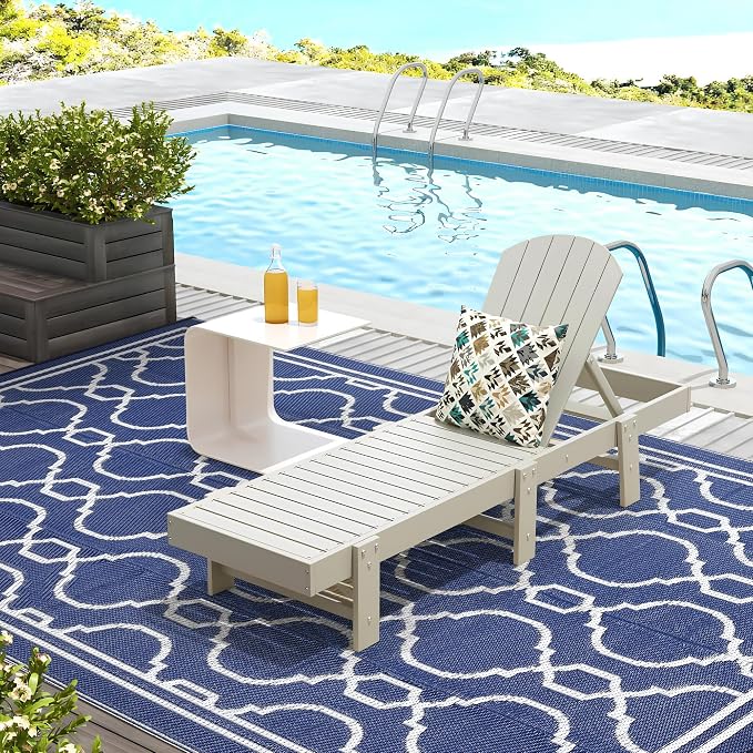 Garvee 8 x 10 Outdoor Rug Waterproof for Patio, Foldable Reversible Plastic Straw Area Rug, Large Mats for Camping, RV, Balcony, Deck, Picnic, Beach, Blue & White