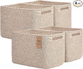 Storage Baskets for Organizing, 4 Pack Baskets for Shelves, Decorative Storage Bins for Shelves, Cotton Rope Storage Basket with Handles, Woven Basket for Storage, 13''Lx8.7''Wx7.9''H, Brown