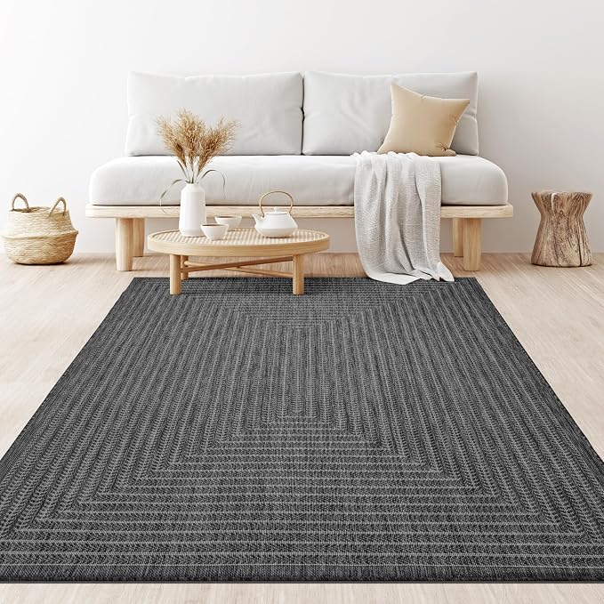 Adiva Rugs Outdoor Indoor Area Rug, Weather Resistant, Easy to Clean, Stain Resistant Floor Mat for Dining Room, Backyard, Deck, Patio (Pebble Weiss, 6' x 9')