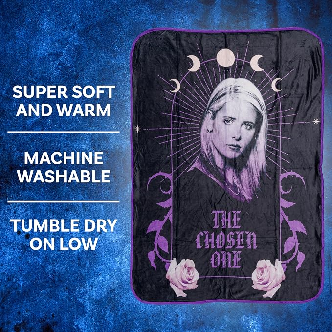 Silver Buffalo Buffy the Vampire Slayer Moon, Fleece Throw Blanket, 45x60in | The Chosen One, Phases, Soft and Cozy, 180 GSM